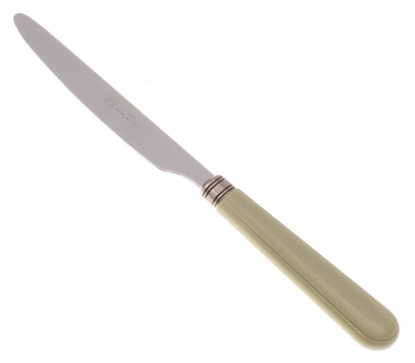 Serrated Table Knife Mistral Cutlery Set of 6 Pieces in 18.10 Steel Length 26 cm Handle in PPL Dishwasher Safe Sage Colour Mistral