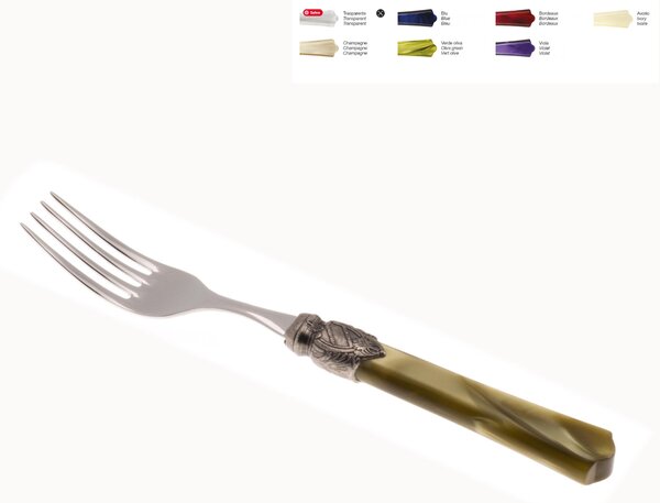 VITTORIA Table Fork Set of 6 Pieces in 18.10 Steel Length 22.5 Plexiglas Handle with Antiqued Ring Dishwasher Safe Green