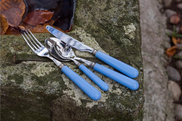 MISTRAL 24 Pieces Coloured Cutlery Set in 18/10 Stainless Steel with 2.5 mm Thick PPL Handle in Blue Colour
