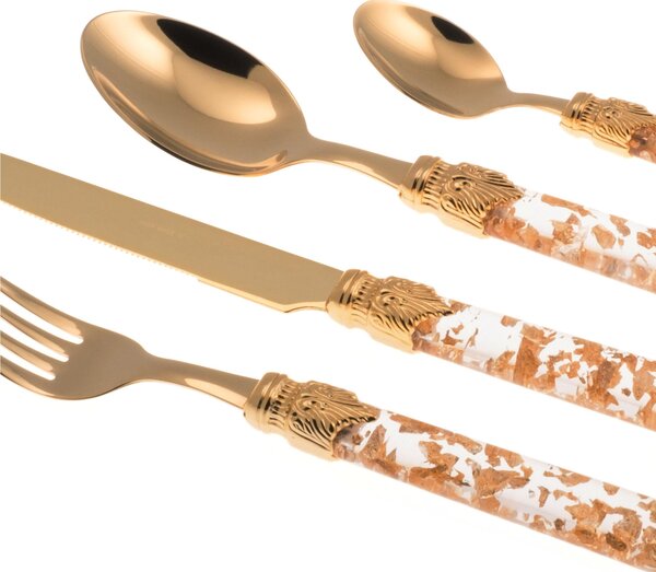 LUNA DORATO Coloured Cutlery Set 24 Pieces in 18/10 Stainless Steel with 1.5 mm Thick Gold-Coloured Methacrylate Handle