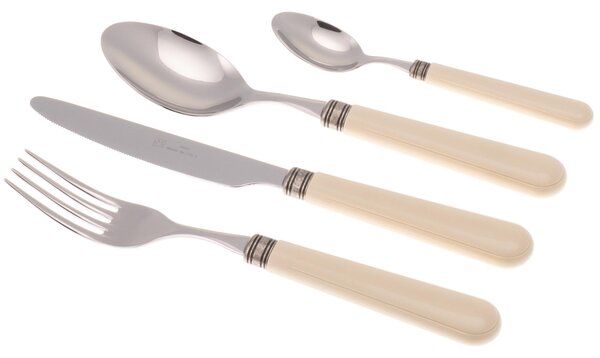 MISTRAL 24 Piece Colourful Cutlery Set in 18/10 Stainless Steel with 2.5 mm Thick Ivory Coloured PPL Handle