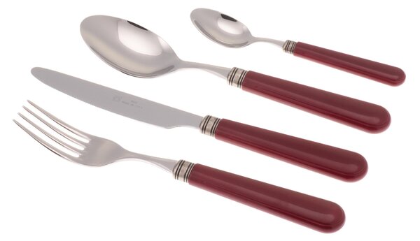 MISTRAL 24 Pieces Coloured Cutlery Set in 18/10 Stainless Steel with 2.5 mm Thick Bordeaux Coloured PPL Handle