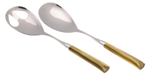 Giada Salad Cutlery Set of 2 Pieces in 18/10 Stainless Steel with 1.5 mm Thick Olive Green Coloured Methacrylate Handle