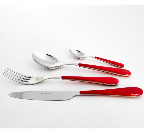 24-Piece Cutlery Set for 6 People SPRING in 18/10 Stainless Steel 2 mm Thickness with Red ABS Handle