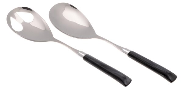 Giada Salad Cutlery Set of 2 Pieces in 18/10 Stainless Steel with 1.5 mm Thick Black Coloured Methacrylate Handle
