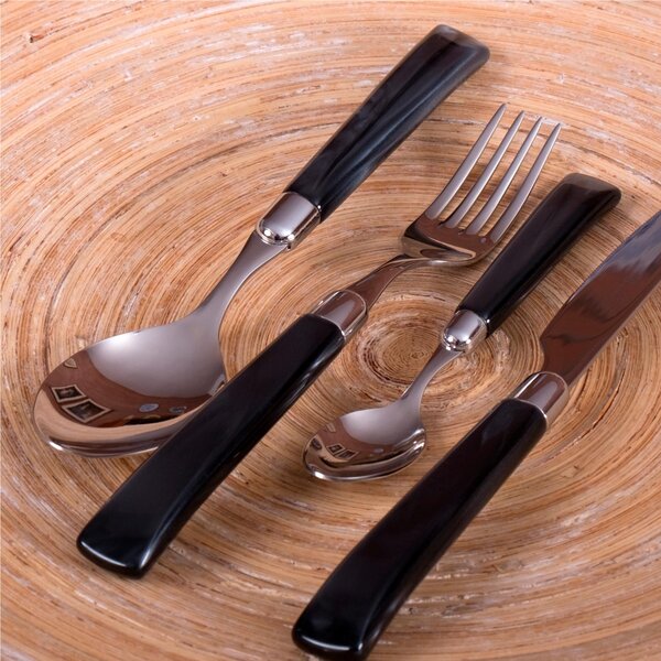 GIADA 4-Piece Cutlery Set in 18/10 Stainless Steel with 2.5 mm Thick Black Coloured Methacrylate Handle