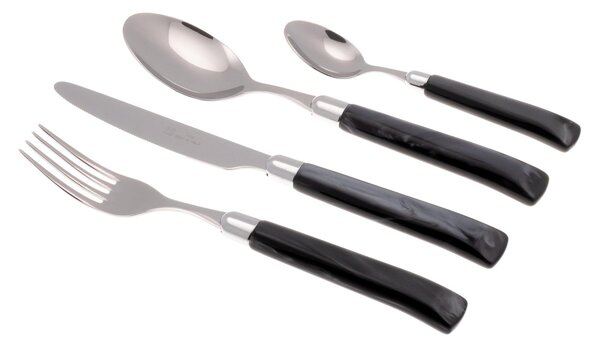 GIADA 4-Piece Cutlery Set in 18/10 Stainless Steel with 2.5 mm Thick Black Coloured Methacrylate Handle