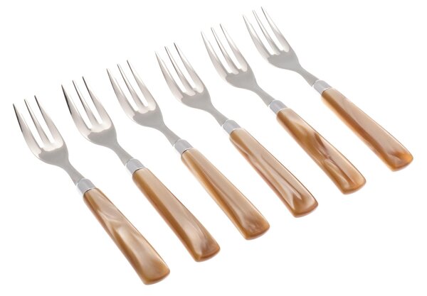 GIADA 6-piece Dessert Fork Set in 18/10 Stainless Steel with 1.5 mm Thick Champagne-Coloured Methacrylate Handle