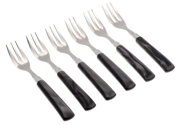 GIADA 6-Piece Dessert Fork Set in 18/10 Stainless Steel with 2.5 mm Thick Black Coloured Methacrylate Handle