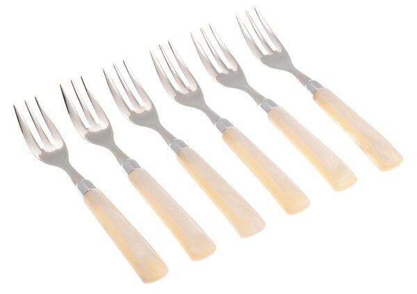 GIADA 6 Piece Dessert Fork Set in 18/10 Stainless Steel with 1.5 mm Thick Coloured Ivory Methacrylate Handle