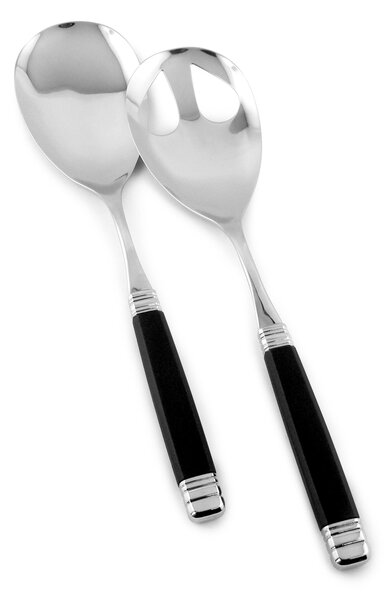 Rossini Salad Cutlery Set of 2 Pieces in 18/10 Stainless Steel with PA Handle in Mother-of-Pearl Effect and Polished Collar 2.5 mm Black Colour