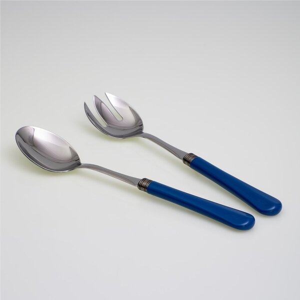 Giulietta Couple Salad Cutlery Set of 2 Pieces in 18/10 Stainless Steel with 1.5 mm Thick Blue Coloured Methacrylate Handle