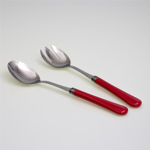 Giulietta Salad Cutlery Set of 2 Pieces in 18/10 Stainless Steel with 1.5 mm Thick Red Coloured Methacrylate Handle