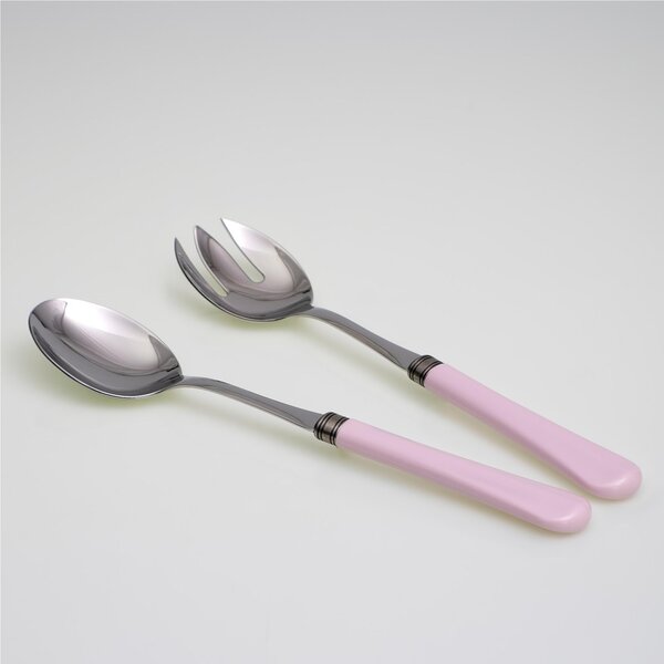 Giulietta 2-Piece Salad Cutlery Set in 18/10 Stainless Steel with 1.5 mm Thick Pink Coloured Methacrylate Handle
