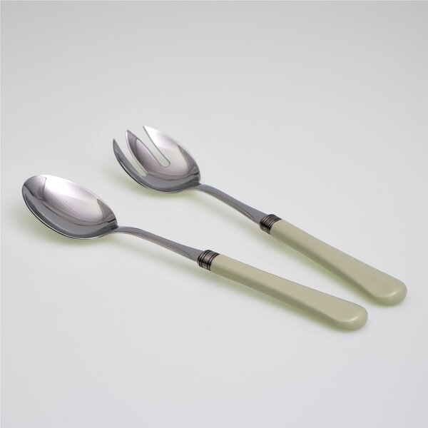 Giulietta Salad Cutlery Set of 2 Pieces in 18/10 Stainless Steel with 1.5 mm Thick Green Coloured Methacrylate Handle