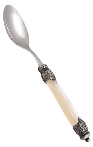 Arianna Coffee Spoon Set of 6 Spoons in 18.10 AISI430 Steel Length 16.5 cm Mother-of-Pearl Effect with Metal Ring Dishwasher Safe Ivory