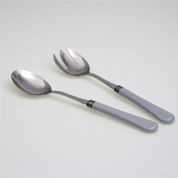Giulietta 2-Piece Salad Cutlery Set in 18/10 Stainless Steel with 1.5 mm Thick Coloured Grey Methacrylate Handle