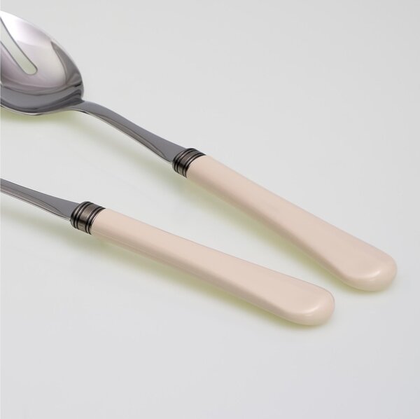 Giulietta Salad Cutlery Set of 2 Pieces in 18/10 Stainless Steel with 1.5 mm Thick Ivory-Coloured Methacrylate Handle