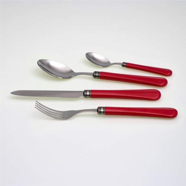 4-Piece GIULIETTA Colourful Cutlery Set in 18/10 Stainless Steel with 1.5 mm Thick Red Methacrylate Handle