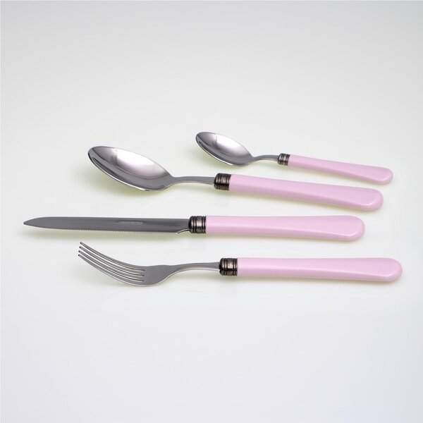 GIULIETTA 4-Piece Coloured Cutlery Set in 18/10 Stainless Steel with 1.5 mm Thick Pink Acrylic Handle