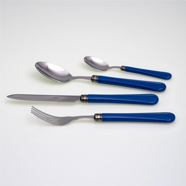 GIULIETTA 4-Piece Coloured Cutlery Set in 18/10 Stainless Steel with 1.5 mm Thick Blue Methacrylate Handle
