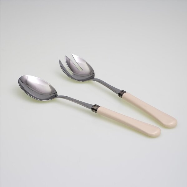 Giulietta Salad Cutlery Set of 2 Pieces in 18/10 Stainless Steel with 1.5 mm Thick Ivory-Coloured Methacrylate Handle