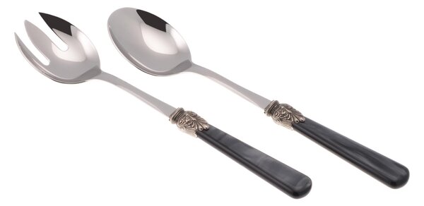 Elena Salad Cutlery Set, 2 Pieces, 18/10 Stainless Steel, 1.5 mm Acrylic Handle in Black Colour