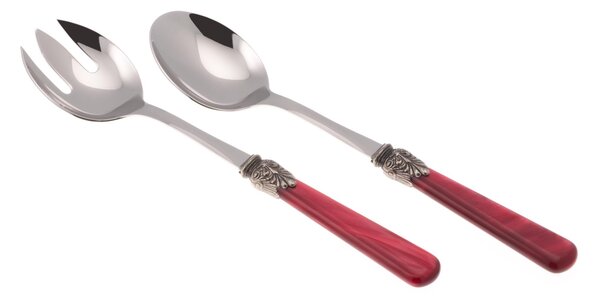 ELENA Salad Cutlery Set of 2 Pieces in 18/10 Stainless Steel with 1.5 mm Thick Bordeaux Coloured Methacrylate Handle
