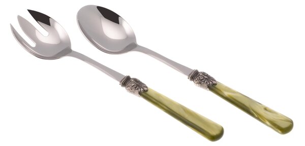 ELENA Salad Cutlery Set, 2 Pieces, 18/10 Stainless Steel, 1.5 mm Thick, Olive Green Methacrylate Handle