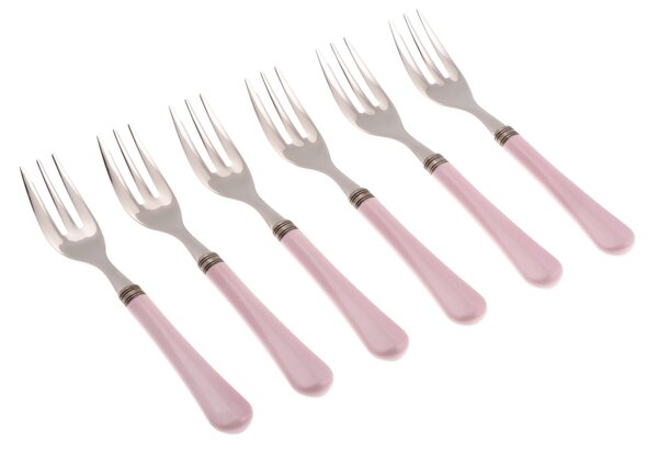 GIULIETTA 6-piece Dessert Fork Set in 18/10 Stainless Steel with 1.5 mm Thick Pink Coloured Methacrylate Handle