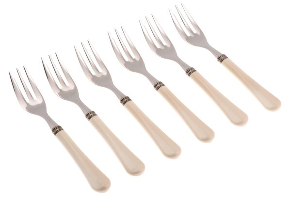 GIULIETTA 6 Piece Dessert Fork Set in 18/10 Stainless Steel with 1.5 mm Thick Coloured Ivory Methacrylate Handle