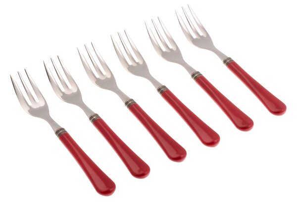 GIULIETTA 6-Piece Dessert Fork Set in 18/10 Stainless Steel with 1.5 mm Thick Coloured Methacrylate Handle in Red