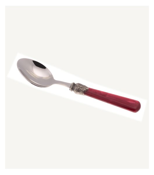 ELENA Coffee Spoon Set of 6 Spoons in 18.10 AISI430 Steel Length 16.5 cm Handle in Polymethyl Methacrylate PMMA with Metal Ring Dishwasher Safe Bordeaux