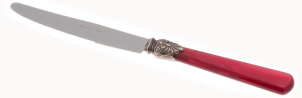 ELENA Table Knife Set of 6 Table Knives in 18.10 AISI430 Steel Length 26 cm, Handle in Polymethyl Methacrylate PMMA with Metal Ring Dishwasher Safe Bordeaux