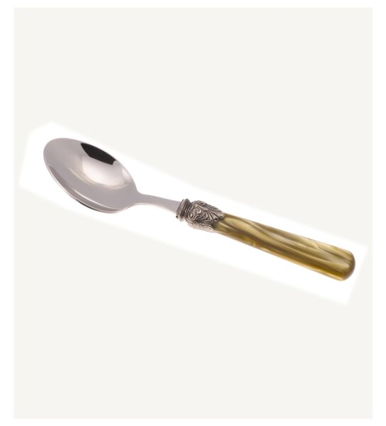 ELENA Set of 6 Coffee Spoons in 18.10 AISI430 Stainless Steel Length 16.5 cm Handle in Polymethyl Methacrylate PMMA with Metal Ring Dishwasher Safe Olive Green