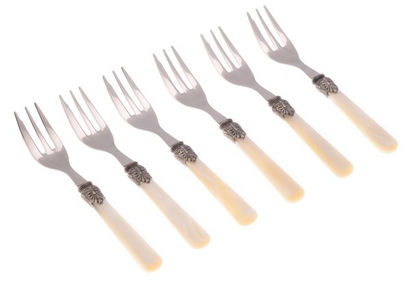 ELENA 6-piece Dessert Fork Set in 18/10 Stainless Steel with 1.5 mm Thick Coloured Ivory Methacrylate Handle