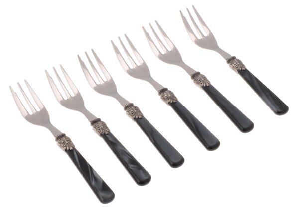 ELENA 6-Piece Dessert Forks Set in 18/10 Stainless Steel with 1.5 mm Thick Black Acrylic Handle