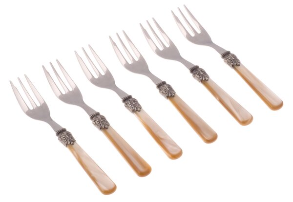 ELENA 6-piece Dessert Fork Set in 18/10 Stainless Steel with 1.5 mm Thick Champagne Coloured Methacrylate Handle