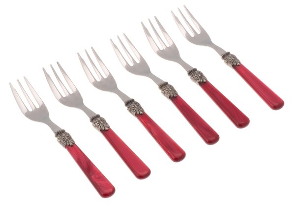 ELENA Dessert Forks Set of 6 Pieces in 18/10 Stainless Steel with 1.5 mm Thick Bordeaux Coloured Methacrylate Handle
