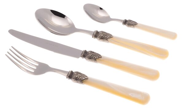 ELENA 24-piece Coloured Cutlery Set in 18/10 Stainless Steel with 1.5 mm Thick Coloured Acrylic Handle, Ivory, in Gift Box