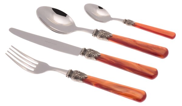 ELENA 24 Pieces Cutlery Set in 18/10 Stainless Steel with 1.5 mm Thick Orange Coloured Methacrylate Handle