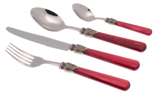 ELENA 24 Pieces Coloured Cutlery Set in 18/10 Stainless Steel with 1.5 mm Thick Bordeaux Coloured Methacrylate Handle