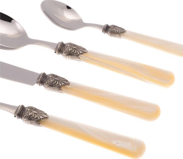 ELENA 24-piece Coloured Cutlery Set in 18/10 Stainless Steel with 1.5 mm Thick Coloured Acrylic Handle, Ivory, in Gift Box