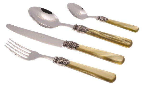 ELENA 24-Piece Colourful Cutlery Set in 18/10 Stainless Steel with 1.5 mm Thick Olive Green Methacrylate Handle