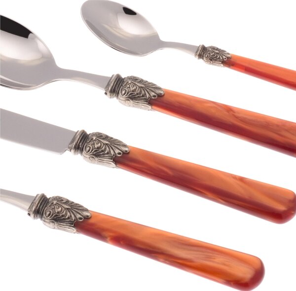 ELENA 24 Pieces Cutlery Set in 18/10 Stainless Steel with 1.5 mm Thick Orange Coloured Methacrylate Handle