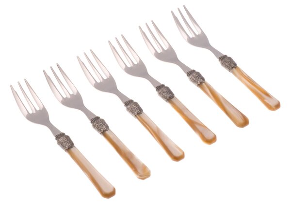 Penelope Dessert Forks 6-Piece Set in 18/10 Stainless Steel with 2.5 mm Thick Champagne-Coloured Methacrylate Handle