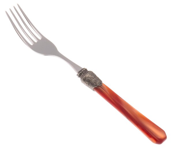 Penelope Model Table Fork 6-Piece Set in 18.10 Stainless Steel Length 26 cm PPMA Handle Dishwasher Safe Orange Colour