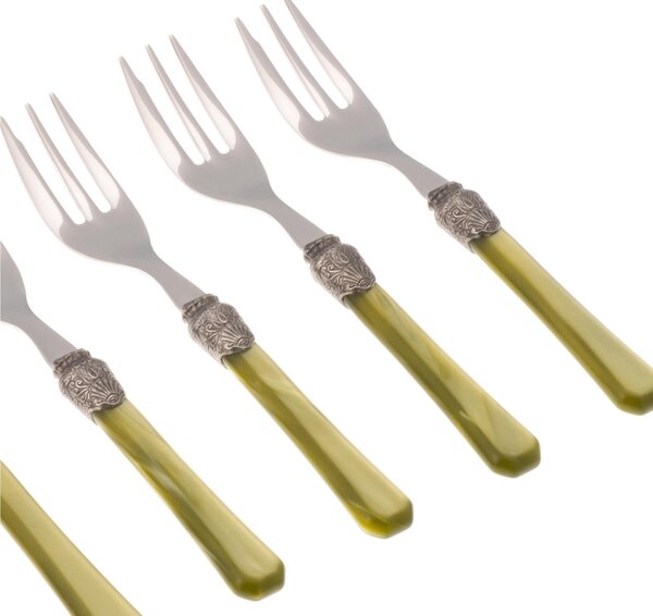 Penelope 6 Piece Dessert Fork Set in 18/10 Stainless Steel with 2.5 mm Olive Green Acrylic Handle