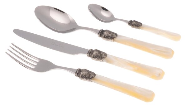 4 Piece Penelope Cutlery Set in 18/10 Stainless Steel with 2.5 mm Thick Ivory-Coloured Methacrylate Handle
