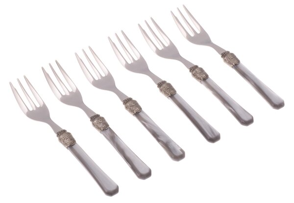 Penelope Dessert Forks Set of 6 Pieces in 18/10 Stainless Steel with 2.5 mm Thick Grey Coloured Methacrylate Handle